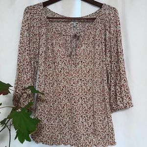Boho Floral Print Cinched peasant blouse